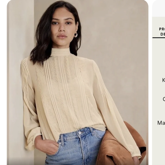Banana Republic Tops - Banana Republic Beige High-Neck Pintuck Lace Blouse